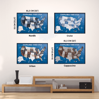 wooden USA map on board