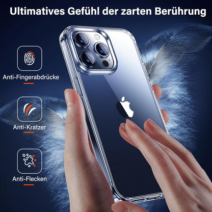 UniqueMe 5-in-1-Set für iPhone 15 Pro Max Hülle, [Nie Vergilbung] Handyhülle für iPhone 15 Pro Max Case Rundumschutz Schutzhülle Cover [1 Handyhülle+2 Schutzfolie+2 Kameraschutz] Transparent