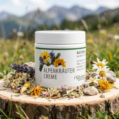 Crema de hierbas alpinas Unterweger – Cosmética natural con árnica y abeto para el cuidado de la tensión muscular y la fatiga.