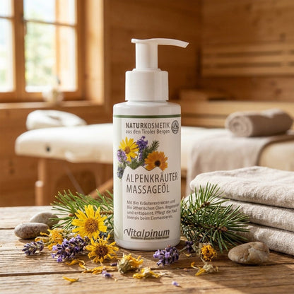 Alpenkräuter Massageolja Unterweger – Biokosmetik med Arnika, Gran & Enbär
