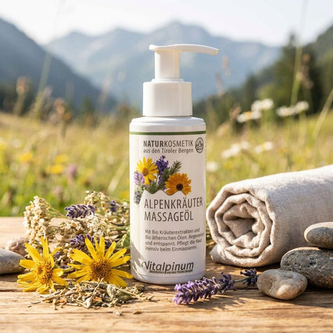 Alpenkräuter Massageolja Unterweger – Biokosmetik med Arnika, Gran & Enbär