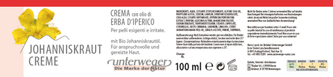 Johanniskraut Pflegecreme Unterweger – mit Johanniskrautöl zur Beruhigung gereizter Haut