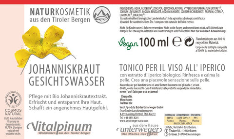 Ansiktsvatten med tea tree-olja och johannesört från Unterweger