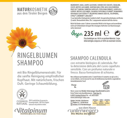 Shampoo Ringelblumen Unterweger – Cosmetici naturali con Calendula per cuoio capelluto sensibile e irritato