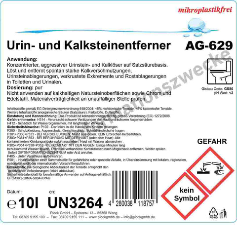Détartrant urine et calcaire, rouge, pH <2, produit dangereux, 10 litres