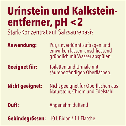 Urin- und Kalksteinentferner, rot, pH-Wert <2, Gefahrengut, 10 Liter