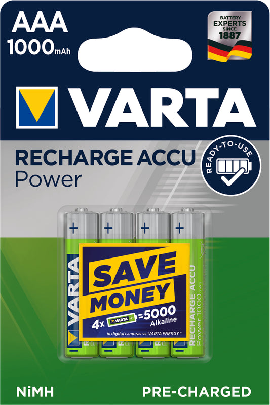 VARTA Batterie Akku 5703301404 R2U, AAA/HR03, 1000 mAh, 4 S.