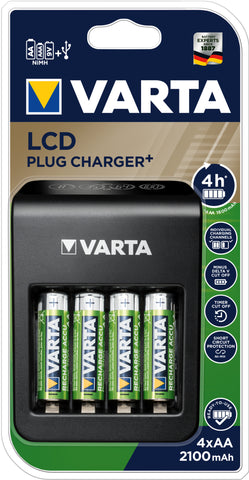 VARTA LCD Plug Charger 56706 57687101441 avec 4x AA, 2100mAh