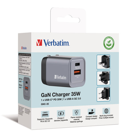 VERBATIM Charger 35W GaN grey 32200 1xUSB-C 1xUSB-A +Adapter UK/US