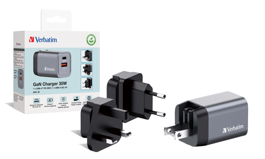 VERBATIM Charger 35W GaN grey 32200 1xUSB-C 1xUSB-A +Adapter UK/US