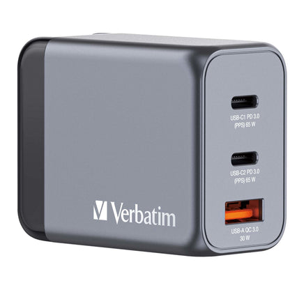 VERBATIM Charger 65W GaN grey 32201 2xUSB-C 1xUSB-A +Adapter UK/US