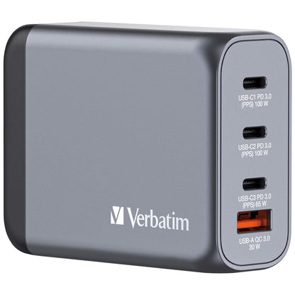 VERBATIM Charger 100W GaN grey 32202 3xUSB-C 1xUSB-A +Adapter UK/US