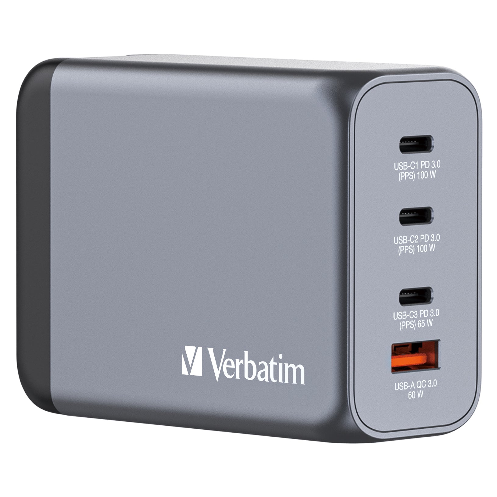 VERBATIM Charger 200W GaN grey 32204 3xUSB-C 1xUSB-A +Adapter UK/US