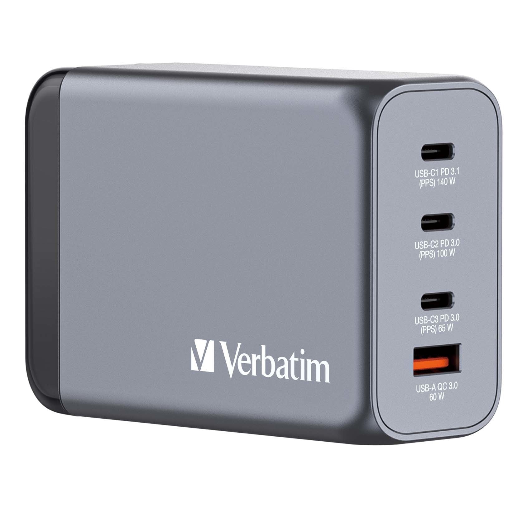 VERBATIM Charger 240W GaN grey 32205 3xUSB-C 1xUSB-A +Adapter UK/US