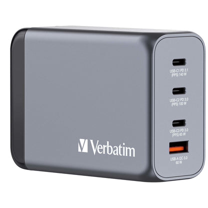 VERBATIM Charger 240W GaN grey 32205 3xUSB-C 1xUSB-A +Adapter UK/US