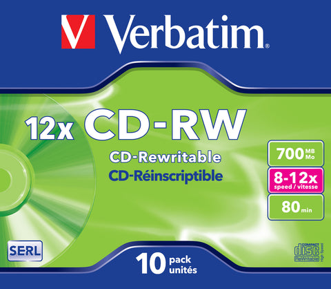 VERBATIM CD-RW Jewel 80MIN/700MB 43148 8-12x 10 Pcs