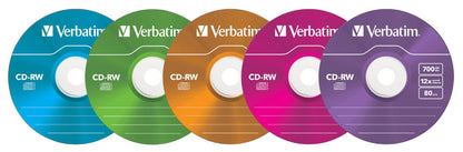 VERBATIM CD-RW Slim 80MIN/700MB 43167 8-10x color 5 Pcs