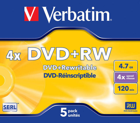 VERBATIM DVD+RW Jewel 4.7GB 43229 1-4x 5 Pcs