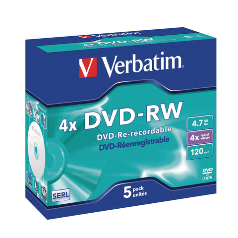 VERBATIM DVD-RW Jewel 4.7GB 43285 1-4x 5 Pcs