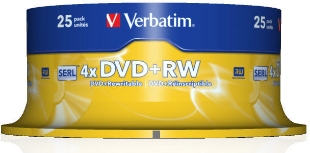 VERBATIM DVD+RW Spindle 4.7GB 43489 4x 25 Pcs