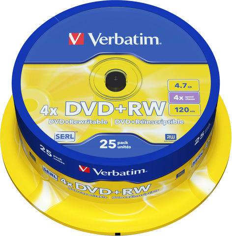 VERBATIM DVD+RW Spindle 4.7GB 43489 4x 25 Pcs