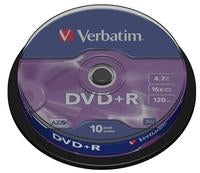 VERBATIM DVD+R Spindle 4.7GB 43498 1-16x 10 Pcs