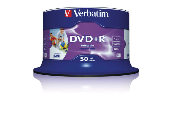 VERBATIM DVD+R Spindle 4.7GB 43512 1-16x print wide 50 Pcs