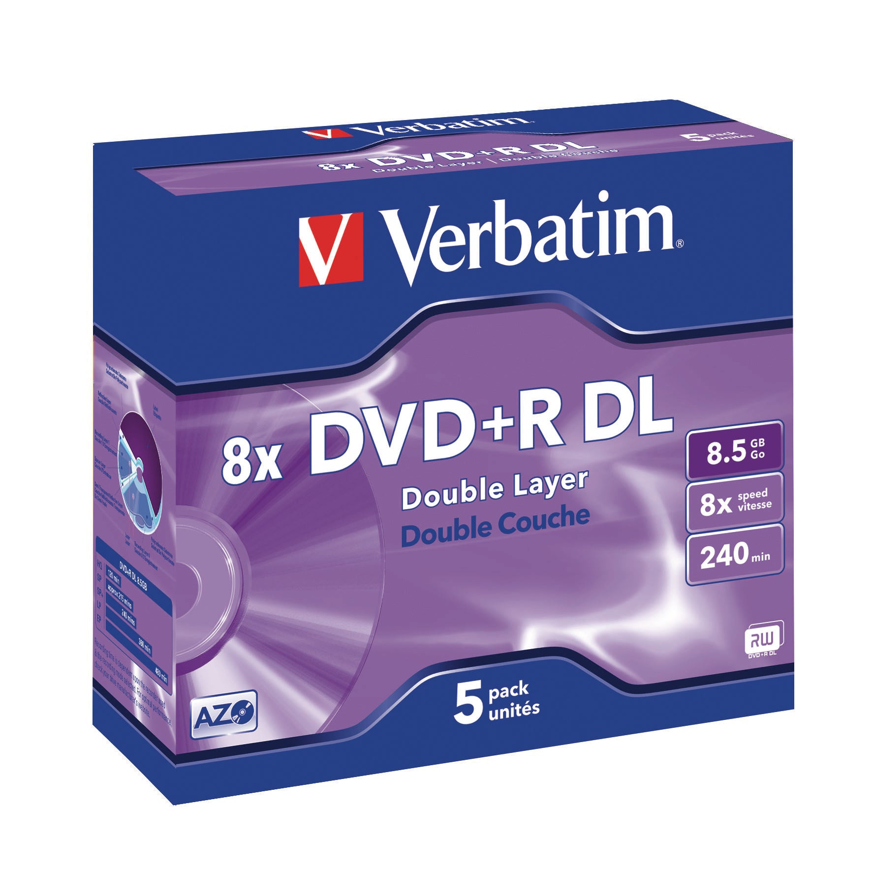 VERBATIM DVD+R Jewel 8.5GB 43541 8x DL Matt Silver 5 Pcs