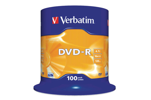 VERBATIM DVD-R Spindle 4.7GB 43549 1-16x 100 Pcs