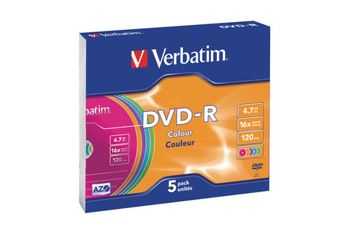 VERBATIM DVD-R Slim 4.7GB 43557 1-16x color 5 Pcs