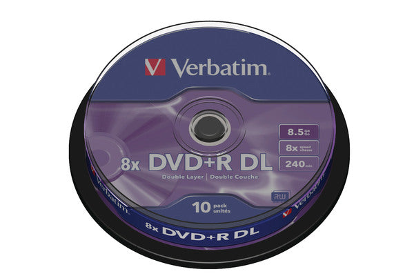 VERBATIM DVD+R Spindle 8.5GB 43666 8x DL Matt Silver 10 Pcs