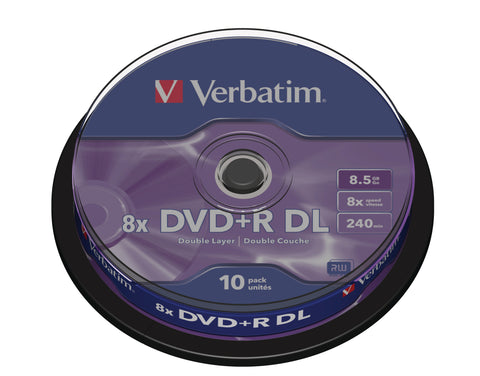 VERBATIM DVD+R Spindle 8.5GB 43666 8x DL Matt Silver 10 Pcs