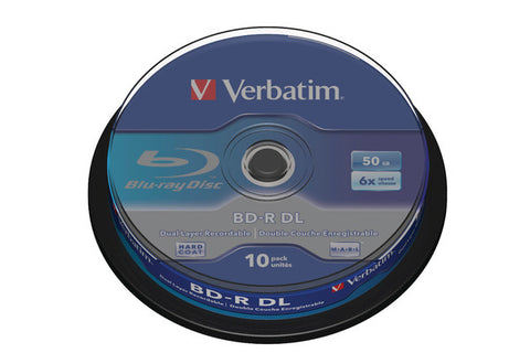 VERBATIM BD-R Spindle whi./blue 50GB 43746 6x DL Scratchgrd+ 10 Pcs