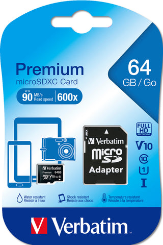 VERBATIM Micro SDXC Card 64GB 44084 with Adapter Class 10. UHS 1