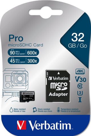 VERBATIM Micro SDHC Pro U3 32GB 47041 Read 90MB/sec. Write 45MB/sec