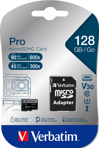 VERBATIM Micro SDXC Pro U3 128GB 47044 Read 90MB/sec. Write 45MB/sec