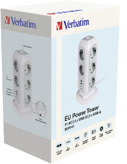 VERBATIM EU Power Tower EUPT-01 49547 11xAC / 2xUSB / 2xType-C