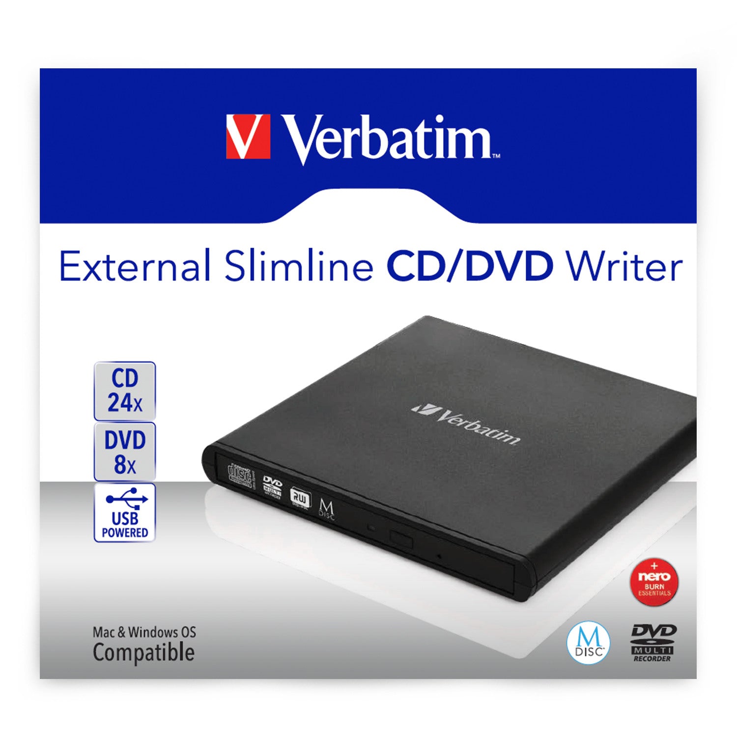 VERBATIM External Slimline 98938 CD/DVD ReWriter USB 2.0