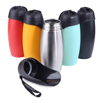 VIVAGLORY Auslaufsichere & tragbare Wasserflasche für Hunde, 750ML Hunde Trinkflasche mit großem Trog, Orange-Gelb