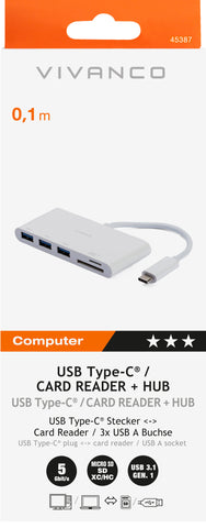 VIVANCO Hub USB-C - Reader, 3x USB 45387 Hub USB-C 3.1