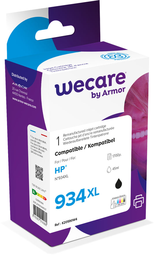 WECARE Tinte 934XL rebuilt schwarz C2P23AEWE zu HP OJ Pro 6230 45ml