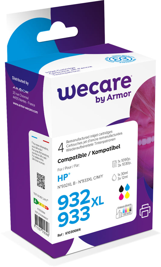 WECARE Multi 932XL/933 rebuilt CMYBK C2P42AEWE z.HP OfficeJet 6700 30/3x12ml