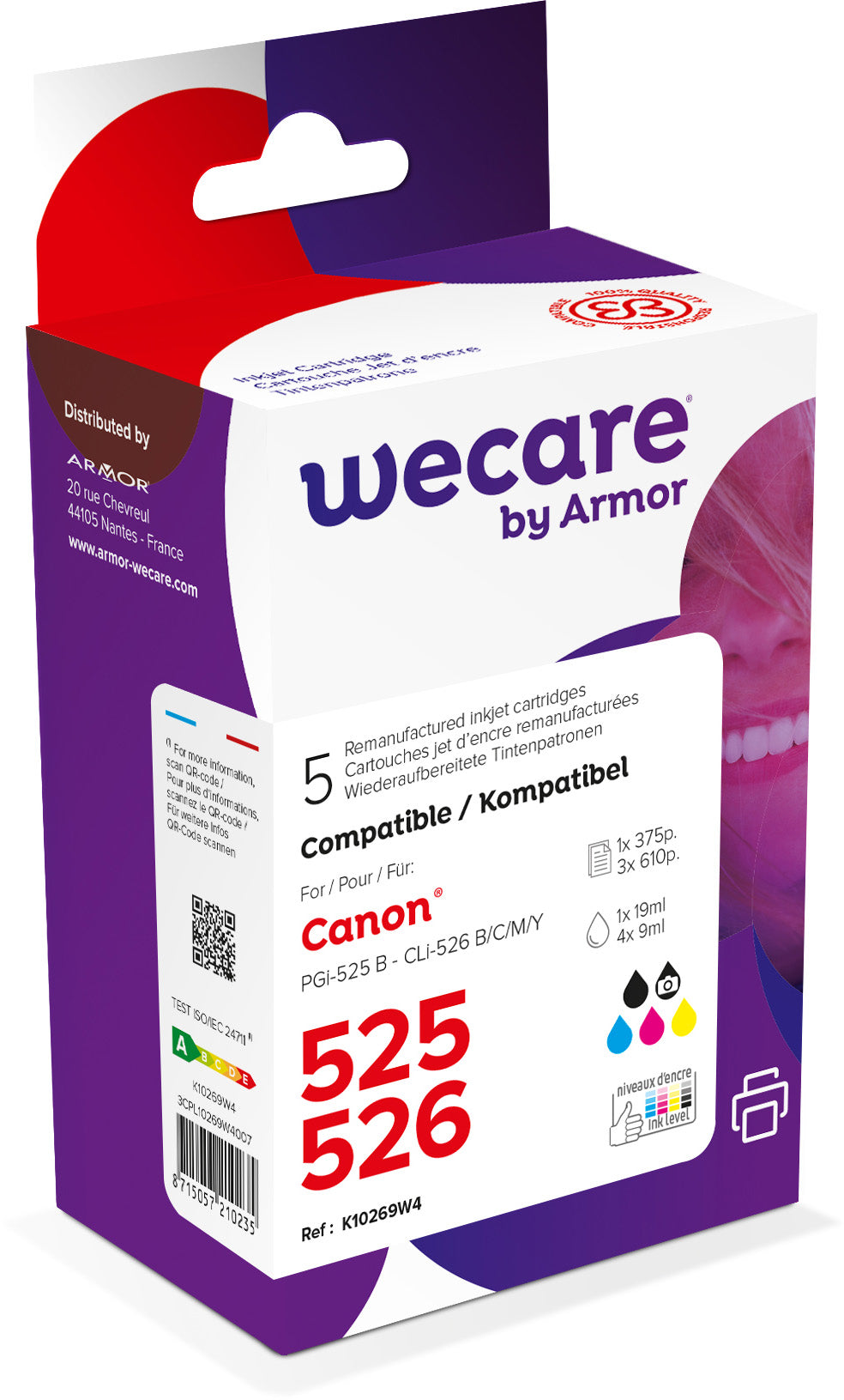 WECARE Multi rebuilt 525/526 BKCMY CLI-526PACKWE z.Canon PIXMA iP 4850 19/4x9ml