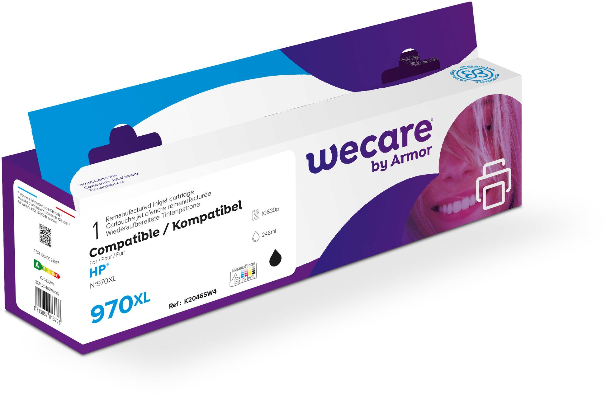 WECARE Tinte 970XL rebuilt schwarz CN625AEWE zu HP OJ Pro X451 246ml