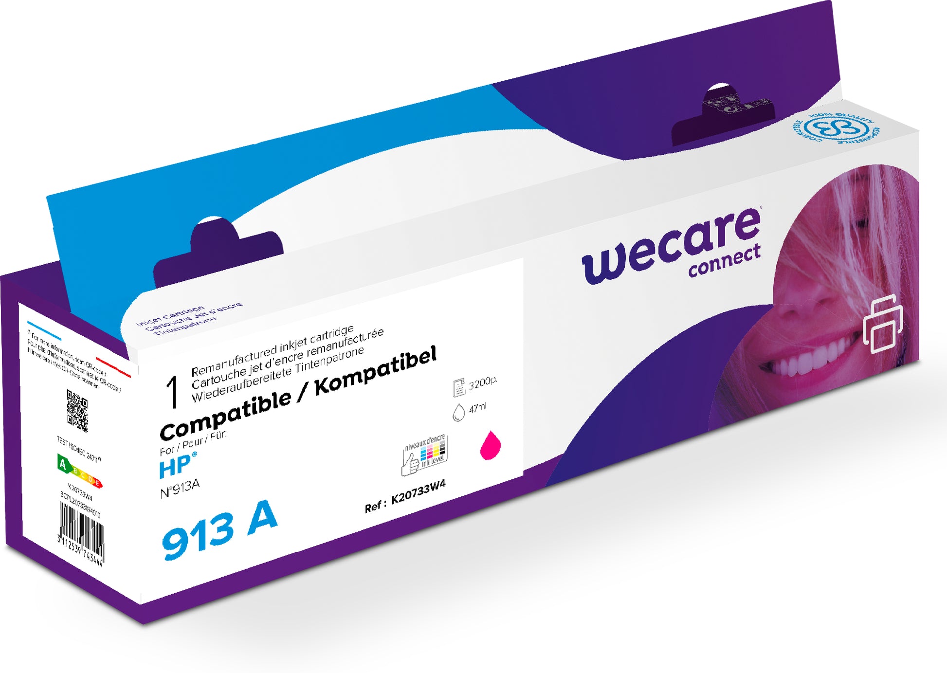 WECARE Tinte 913A rebuilt magenta F6T78AEWE zu HP PW Pro 452/477 3200 S.