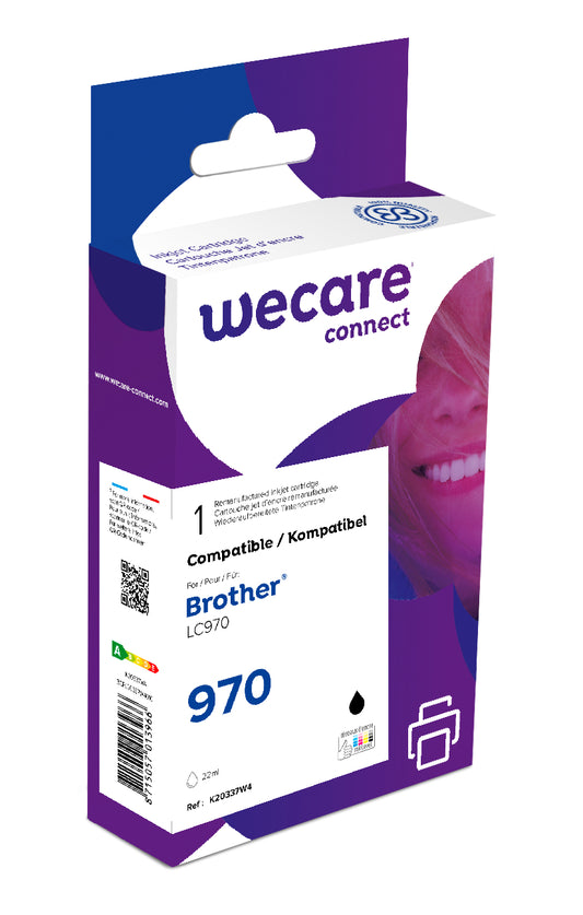 WECARE Tinte rebuilt schwarz LC-1000BKWE zu Brother MFC-260C 22ml