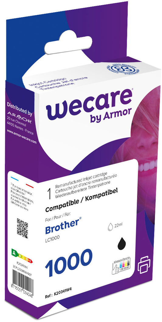 WECARE Tinte rebuilt schwarz LC-1000BKWE zu Brother DCP-130C 22ml