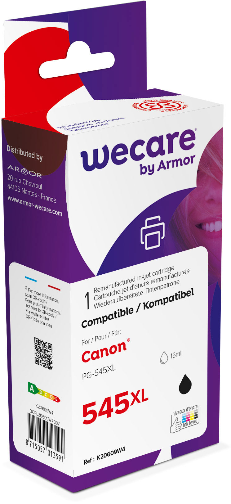 WECARE Tinte XL rebuilt schwarz PG-545XLWE zu Canon PIXMA MG 2450 15ml