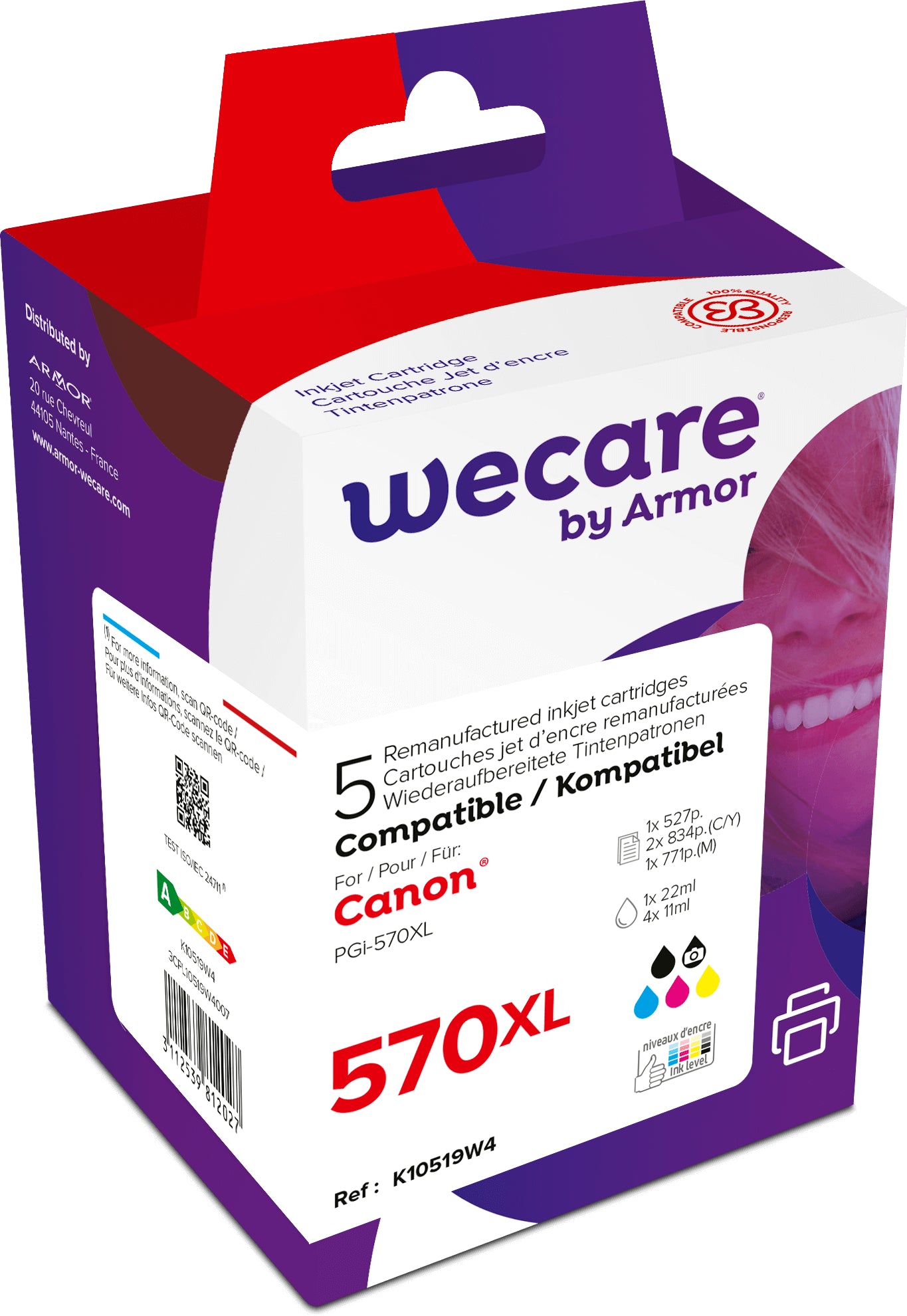 WECARE Multipack rebuilt XL BKCMY PGCL570/1 zu Canon PIXMA MG5750 22/11ml