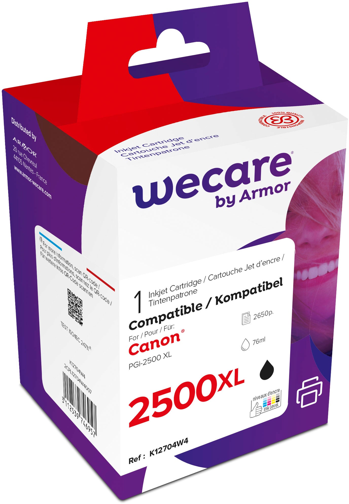 WECARE Tinte XL rebuilt schwarz PGI-2500XLBKWE z.Canon MAXIFY MB5050 76ml